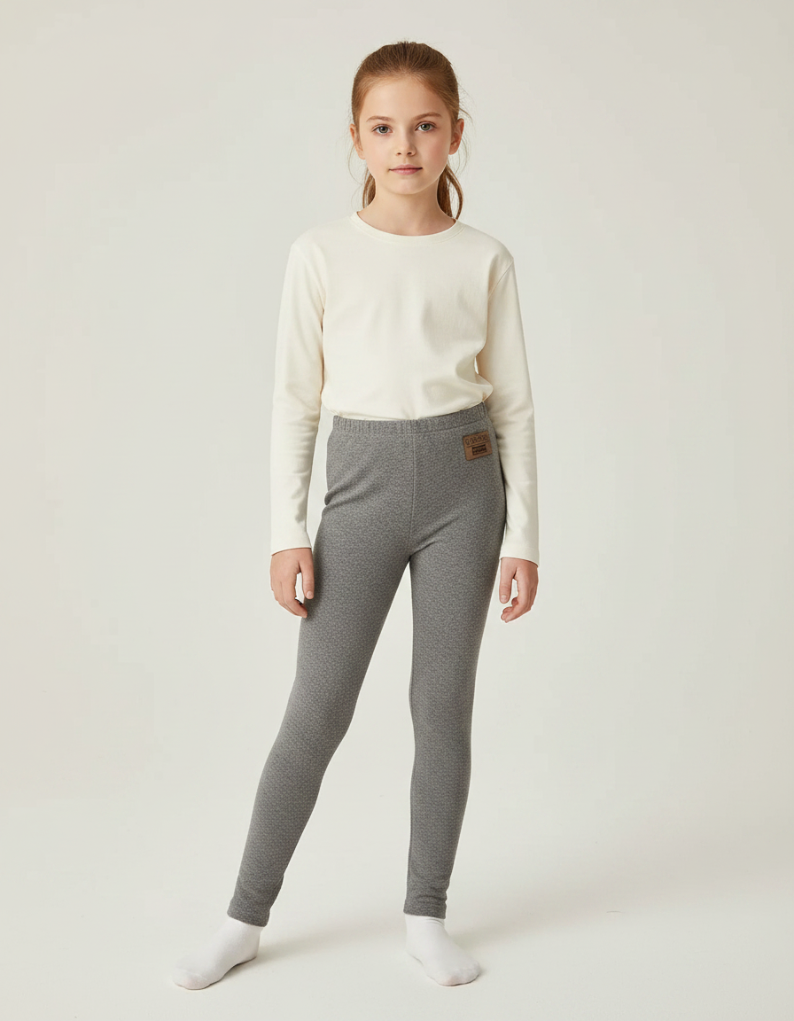 Pantalon Gris Fille Coton Motif Discret Slim - Maille