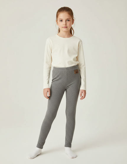 Pantalon Gris Fille Coton Motif Discret Slim - Maille