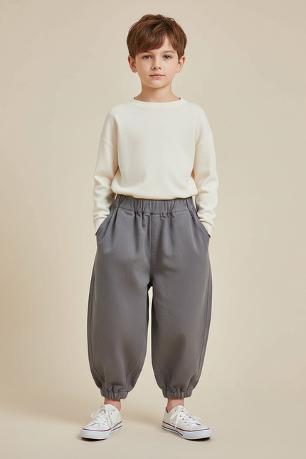 Pantalon Gris Ample Décontracté Harem Coton Enfant - Molleton