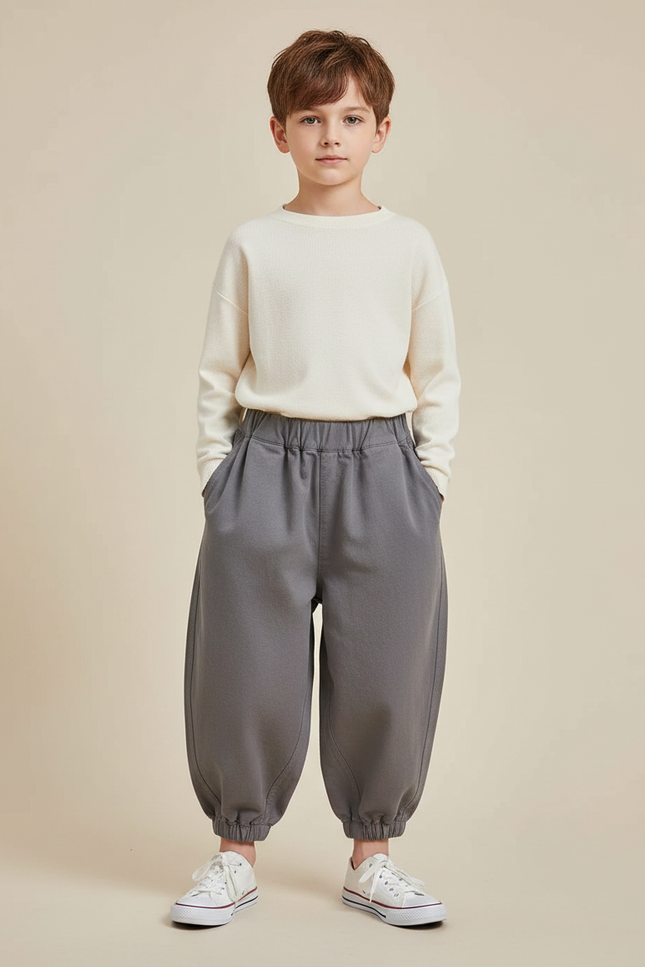 Pantalon Gris Ample Décontracté Harem Coton Enfant - Molleton