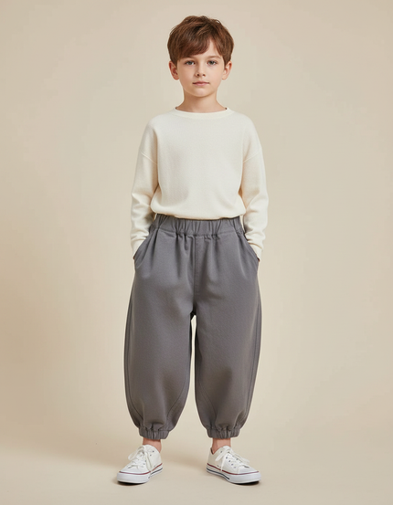 Pantalon Gris Ample Décontracté Harem Coton Enfant - Molleton