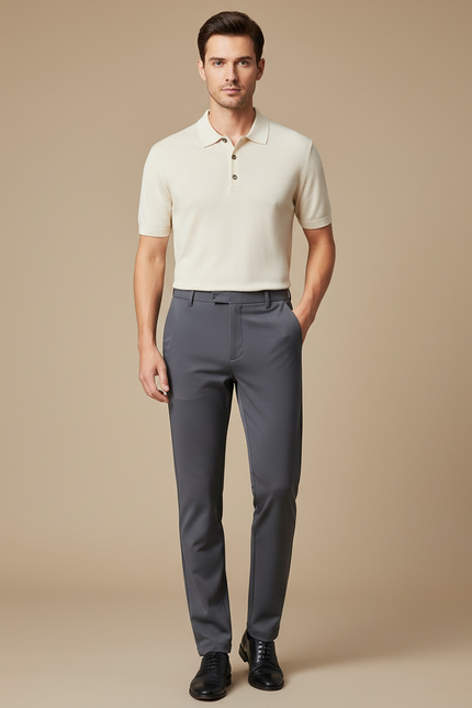 Pantalon Gris Homme Slim Élégant Formel Stretch - Polyester