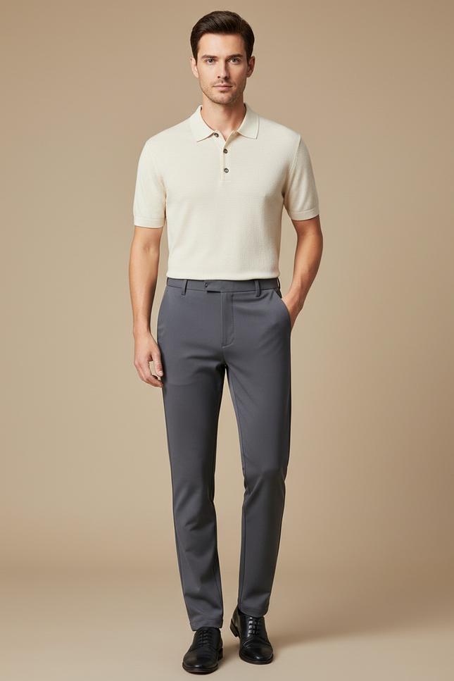 Pantalon Gris Homme Slim Élégant Formel Stretch - Polyester