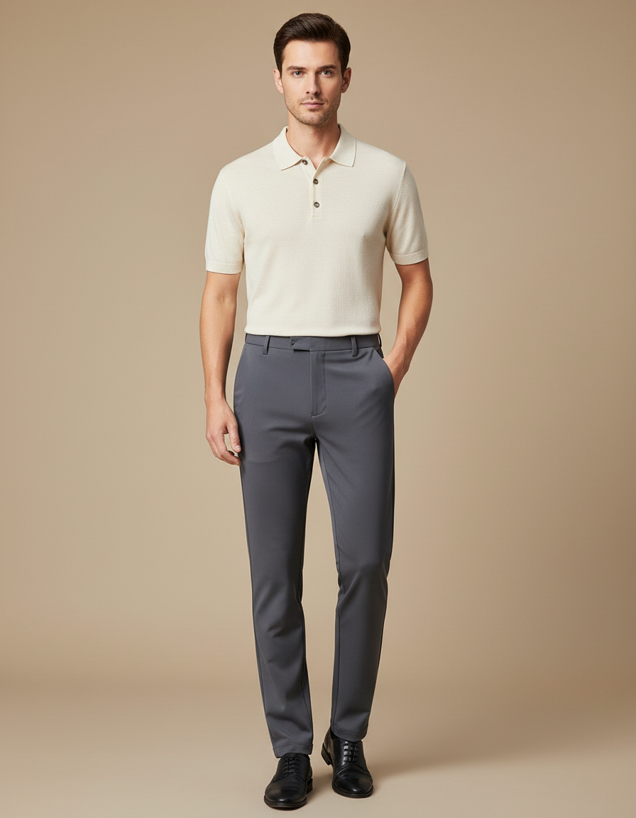 Pantalon Gris Homme Slim Élégant Formel Stretch - Polyester