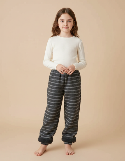Pantalon Gris Rayé Molletonné Doublé Chaud Enfant