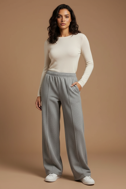 Pantalon Gris Ample Décontracté Confortable Femme - Molleton