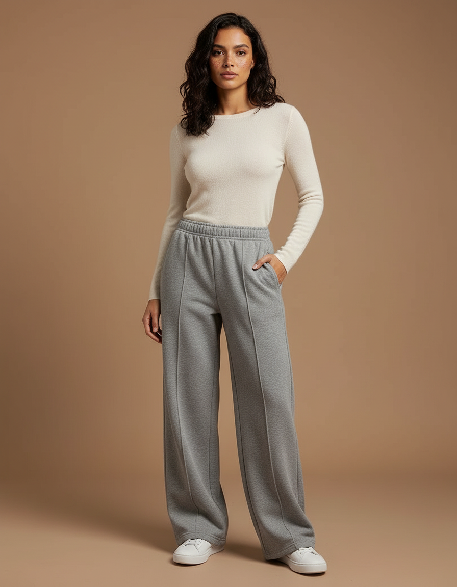 Pantalon Gris Ample Décontracté Confortable Femme - Molleton