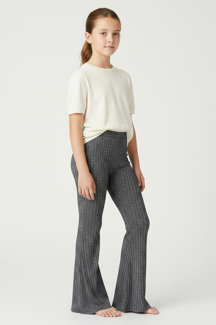 Pantalon Gris Côtelé Évasé Slim Enfant - Maille