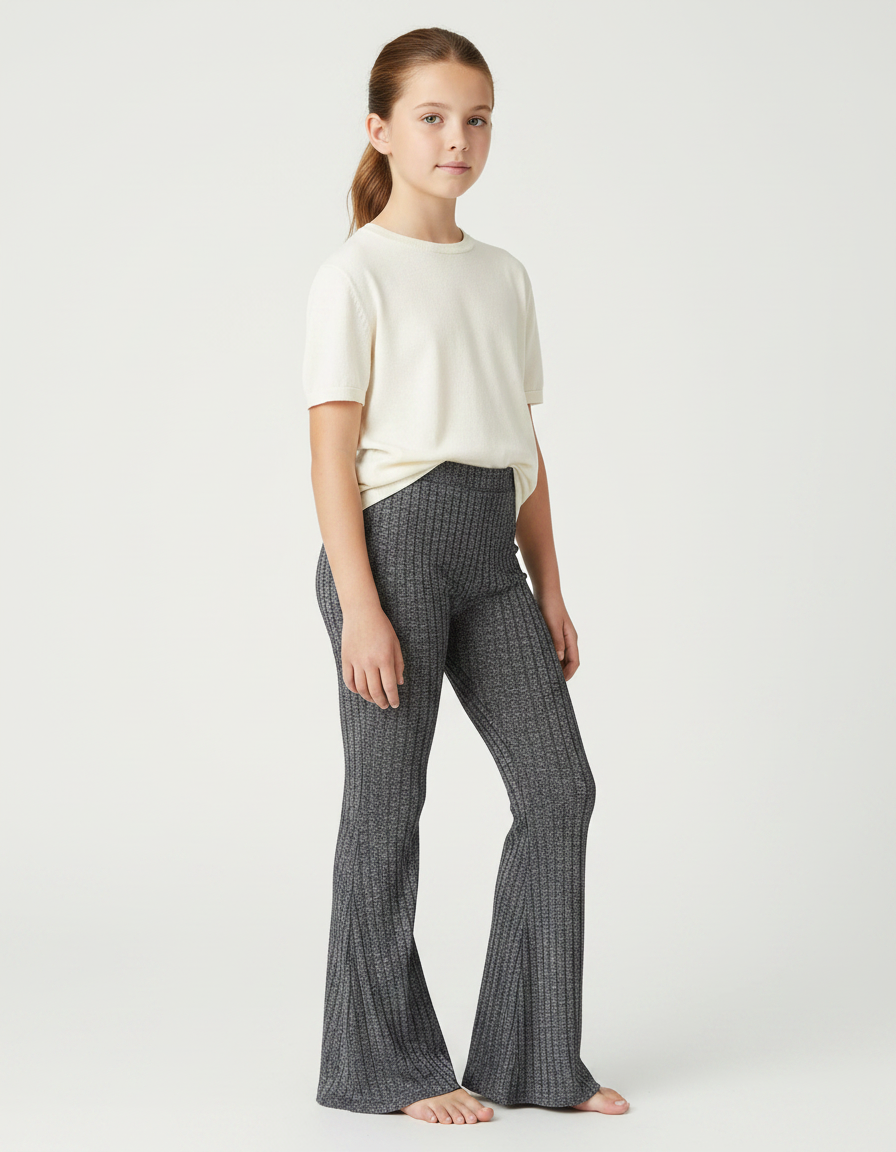 Pantalon Gris Côtelé Évasé Slim Enfant - Maille