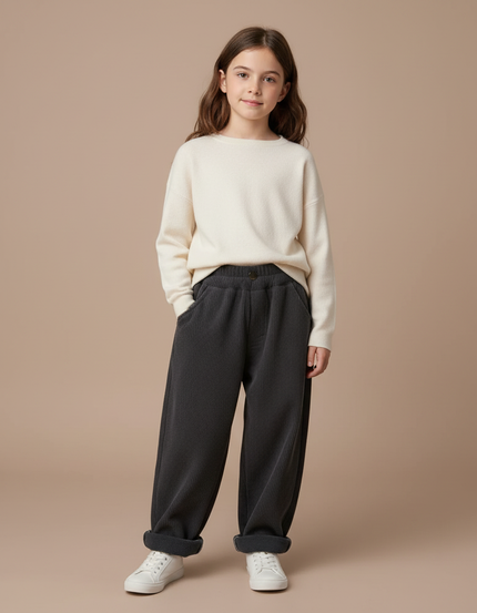 Pantalon Gris Côtelé Ample Décontracté Enfant Doux - Cordé