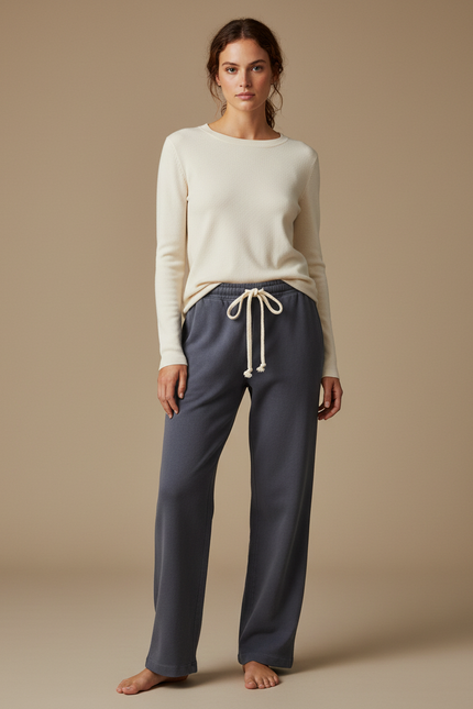 Pantalon Gris Droit Cordon Molletonné Confortable Femme