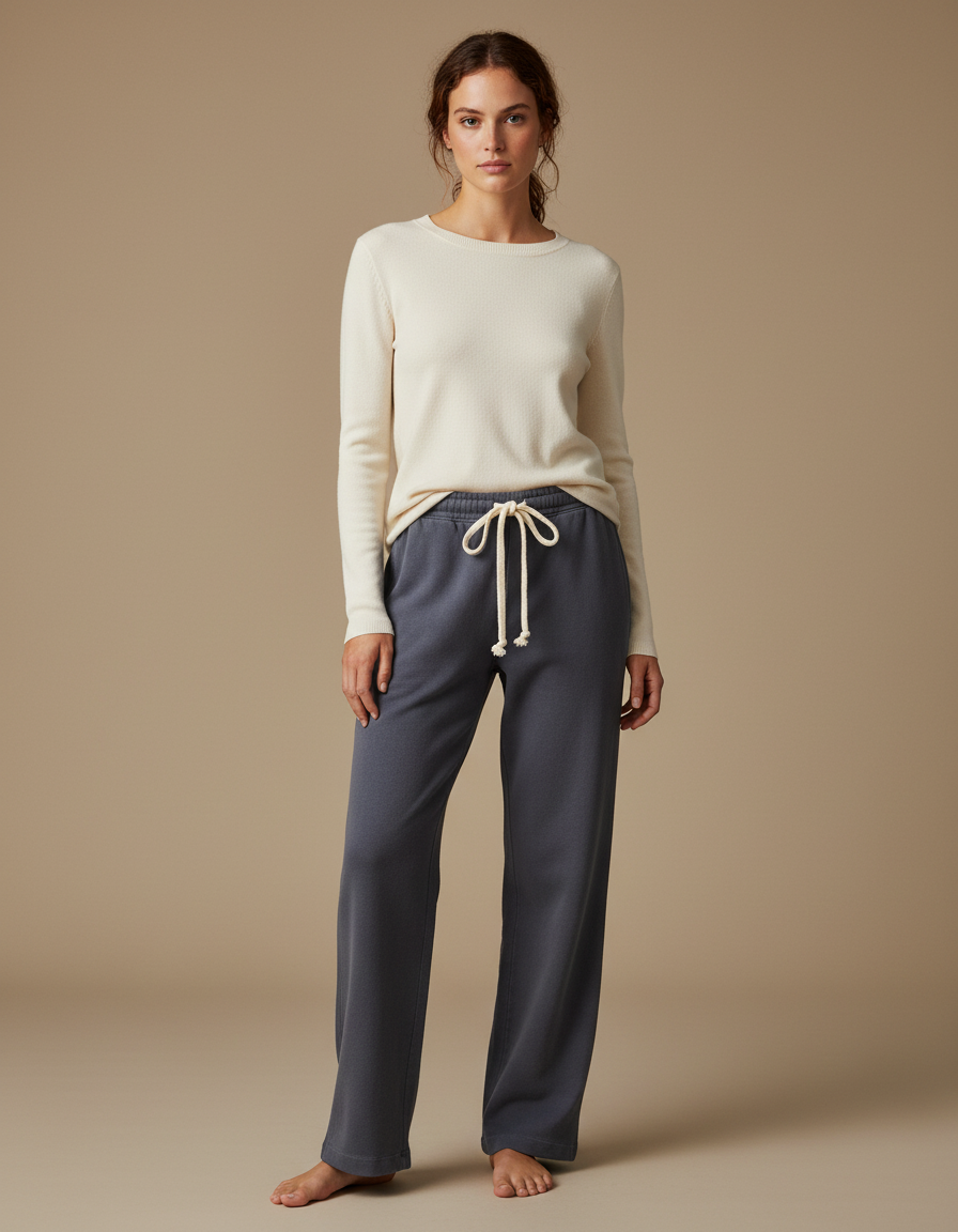 Pantalon Gris Droit Cordon Molletonné Confortable Femme