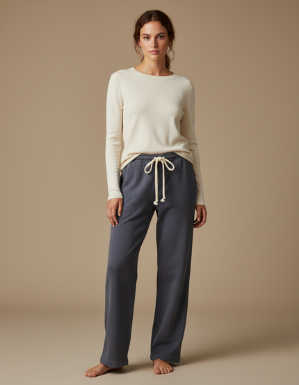 Pantalon Gris Droit Cordon Molletonné Confortable Femme