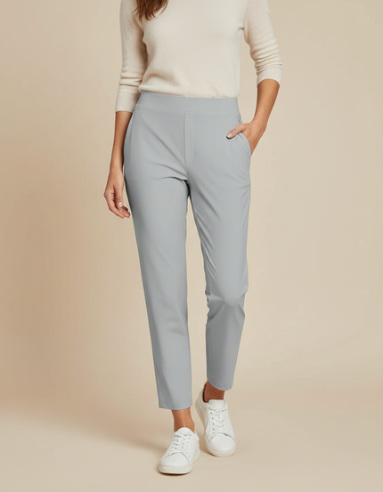 Pantalon Gris Taille Haute Slim Élastique Léger Femme - Polyester