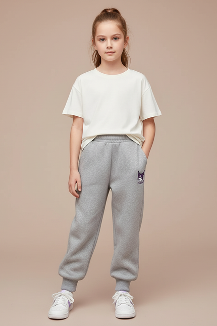 Pantalon Gris Molletonné Confortable Décontracté Enfant Kuromi