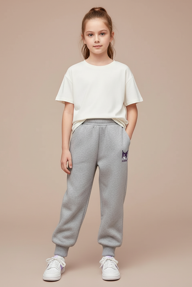 Pantalon Gris Molletonné Confortable Décontracté Enfant Kuromi