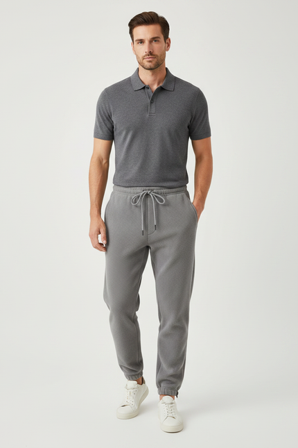 Pantalon Gris Cordon Sport Décontracté Molletonné Homme