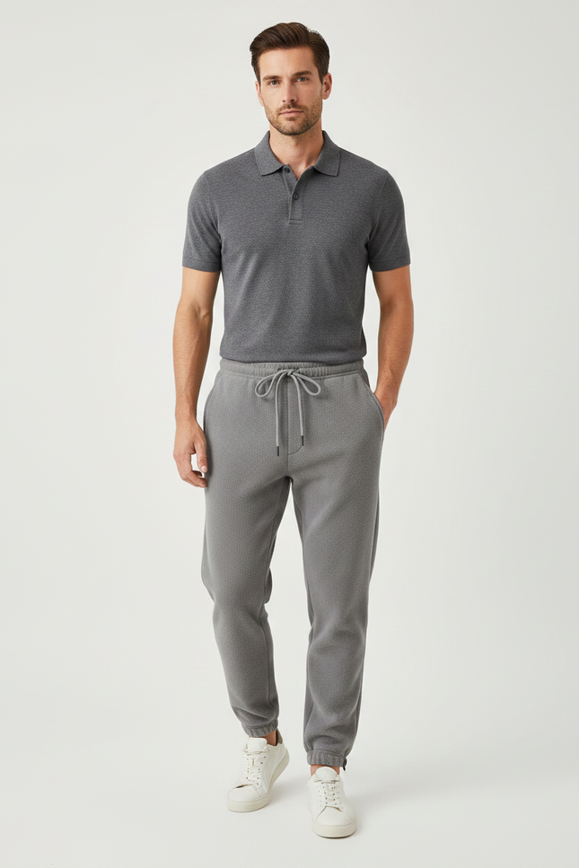 Pantalon Gris Cordon Sport Décontracté Molletonné Homme