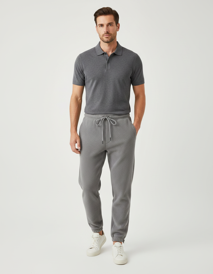 Pantalon Gris Cordon Sport Décontracté Molletonné Homme
