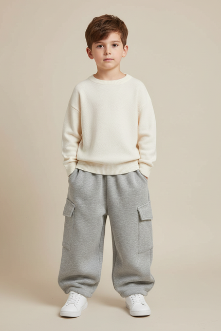 Pantalon Gris Cargo Ample Molletonné Enfant Décontracté
