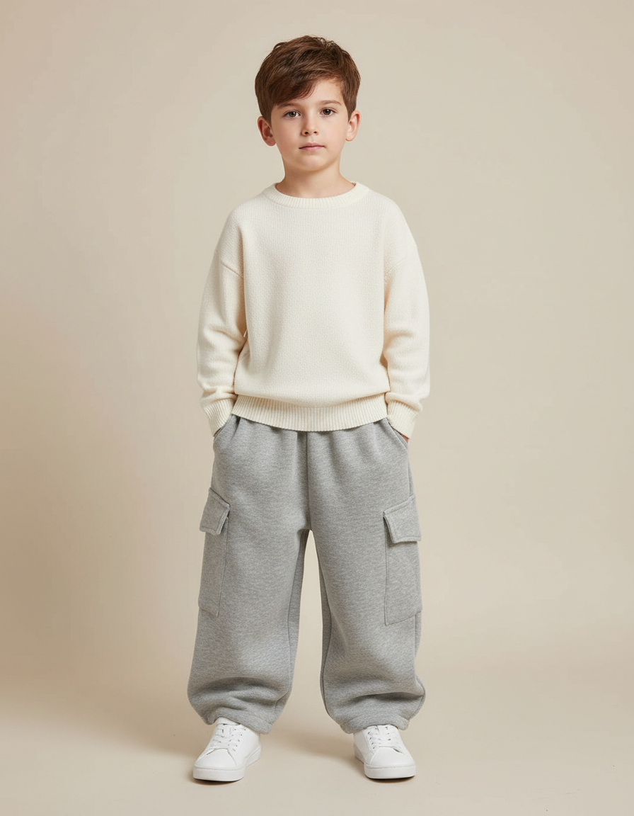 Pantalon Gris Cargo Ample Molletonné Enfant Décontracté