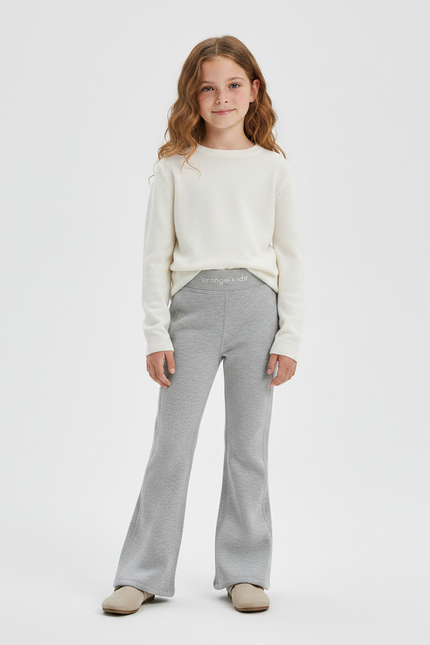 Pantalon Gris Évasé Molletonné Confortable Fille