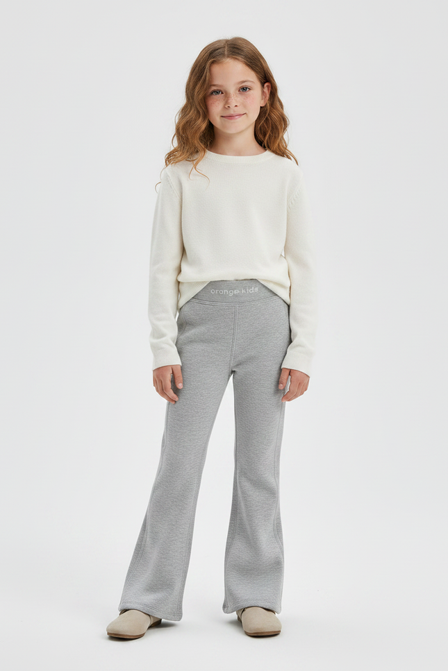 Pantalon Gris Évasé Molletonné Confortable Fille