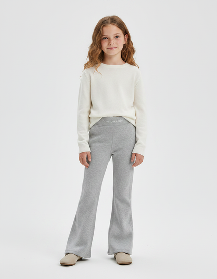 Pantalon Gris Évasé Molletonné Confortable Fille
