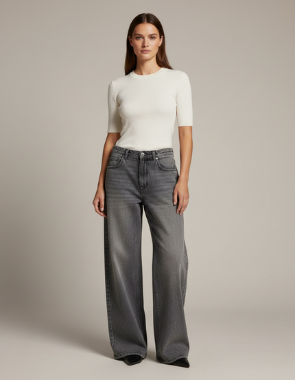 Pantalon Gris Large Délavé Taille Haute Ample Y2K - Jean