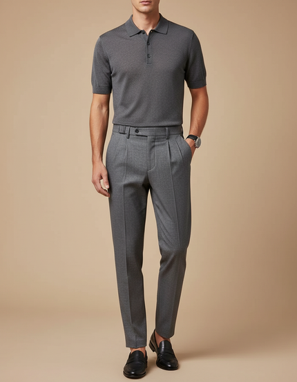 Pantalon Gris Laine Plissé Slim Habillé Texturé