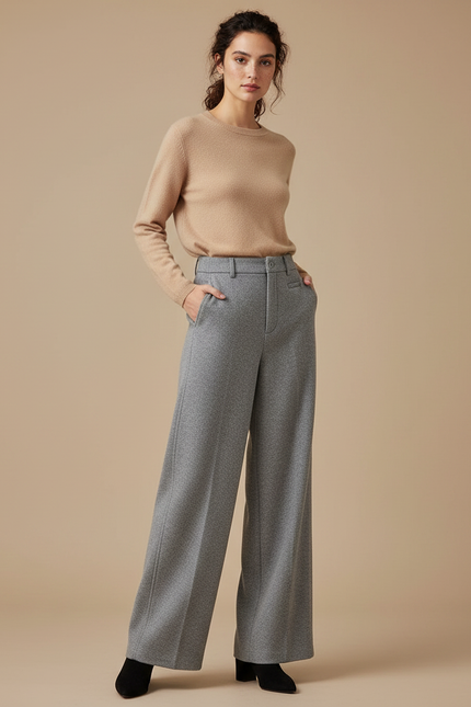 Pantalon Gris En Laine Femme