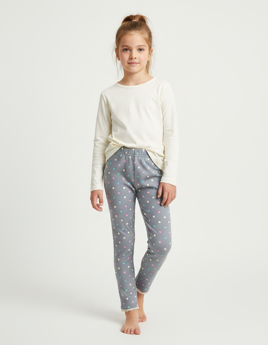Pantalon Gris À Pois Colorés Dentelle Fille - Molleton