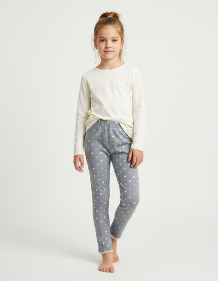 Pantalon Gris À Pois Colorés Dentelle Fille - Molleton