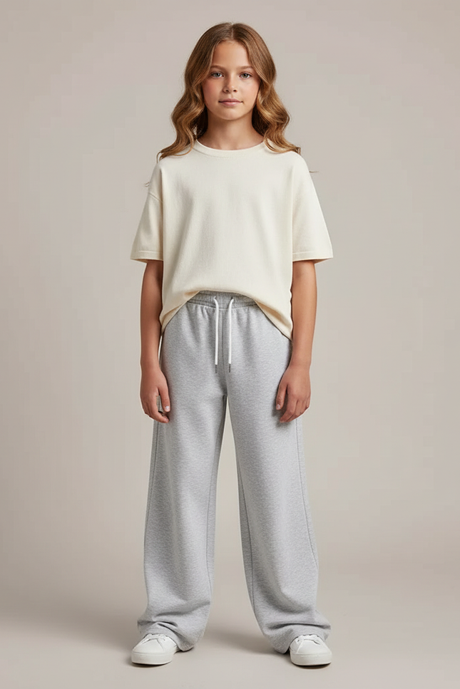 Pantalon Gris Ample Molletonné Décontracté Unisexe