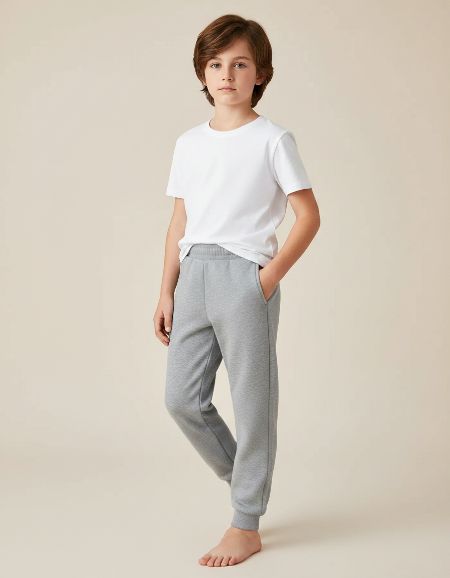 Pantalon Gris Molletonné Enfant Uni Confortable Jogging