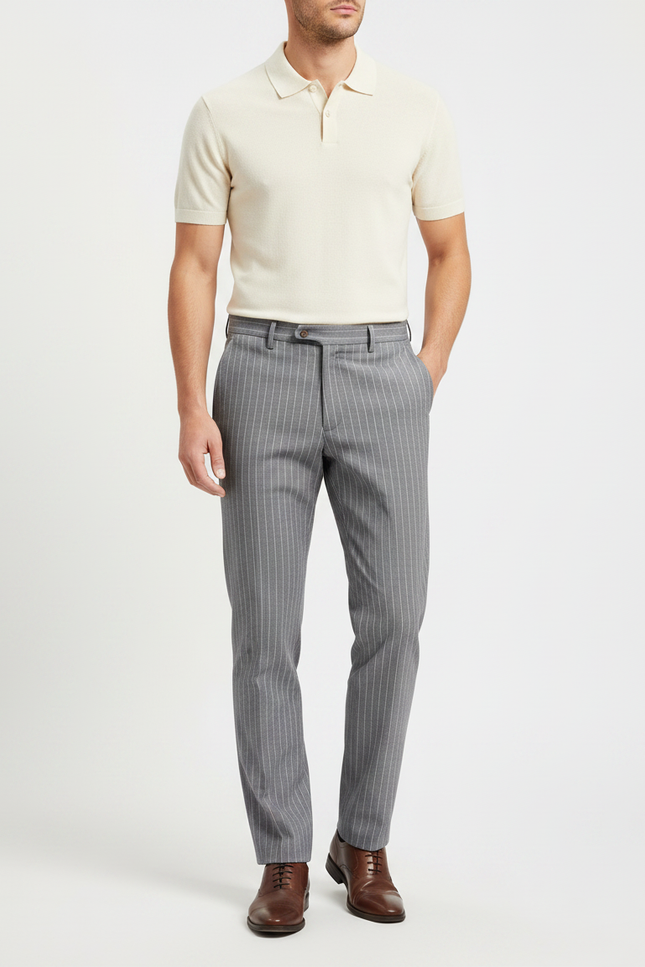 Pantalon Gris Rayé Slim Habillé Homme - Laine