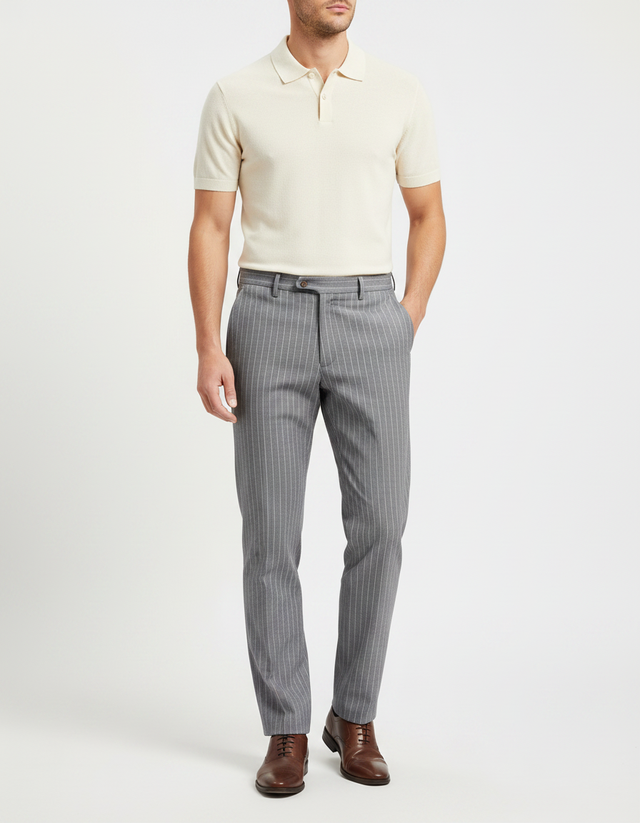 Pantalon Gris Rayé Slim Habillé Homme - Laine