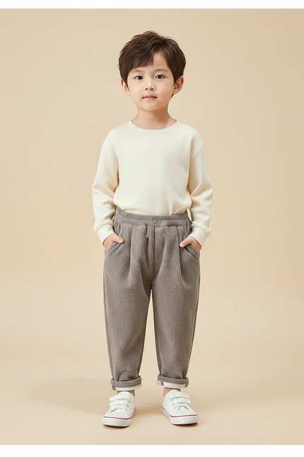 Pantalon Gris Côtelé Hiver Chaud Enfant - Cordé
