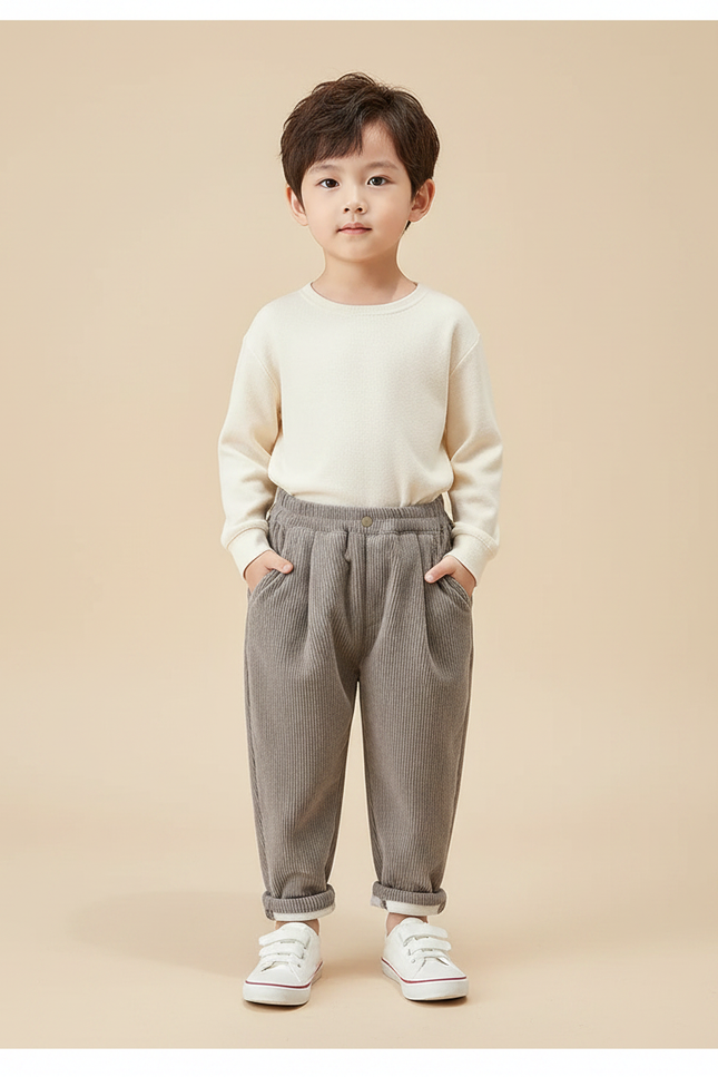 Pantalon Gris Côtelé Hiver Chaud Enfant - Cordé