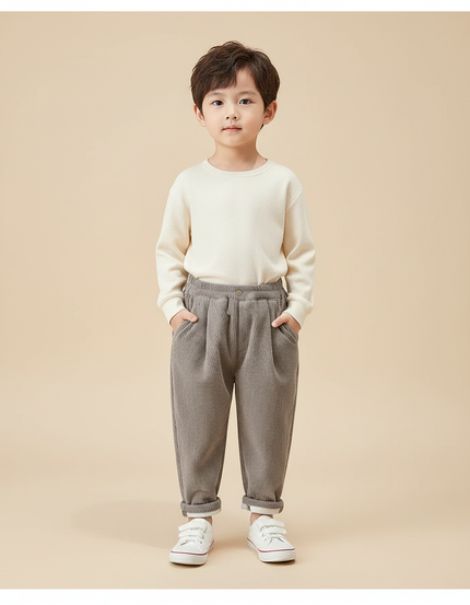 Pantalon Gris Côtelé Hiver Chaud Enfant - Cordé