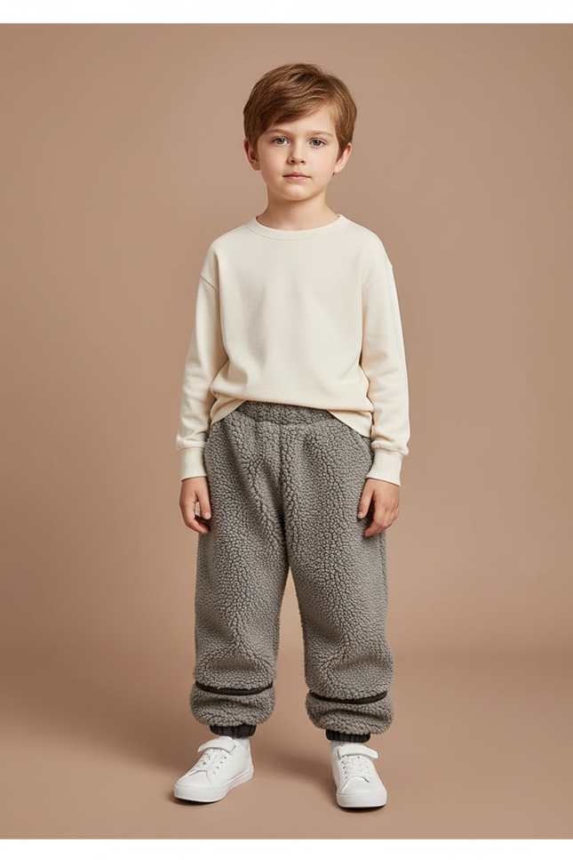 Pantalon Gris Polaire Doux Ample Enfant Hiver - Molleton