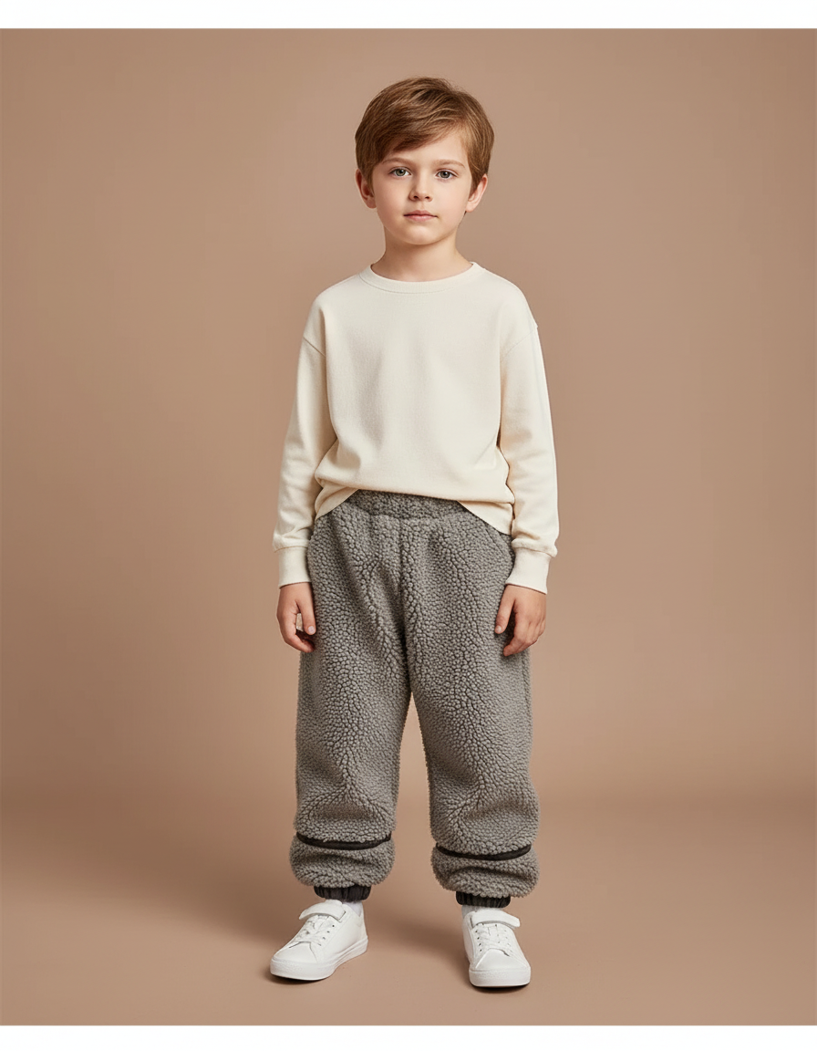 Pantalon Gris Polaire Doux Ample Enfant Hiver - Molleton