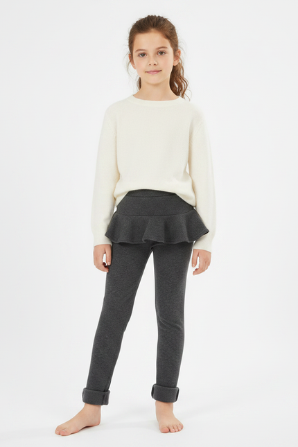Pantalon Gris Jupe Intégrée Molletonné Chaud Enfant Fille