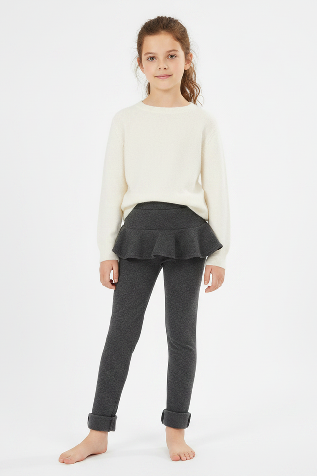 Pantalon Gris Jupe Intégrée Molletonné Chaud Enfant Fille