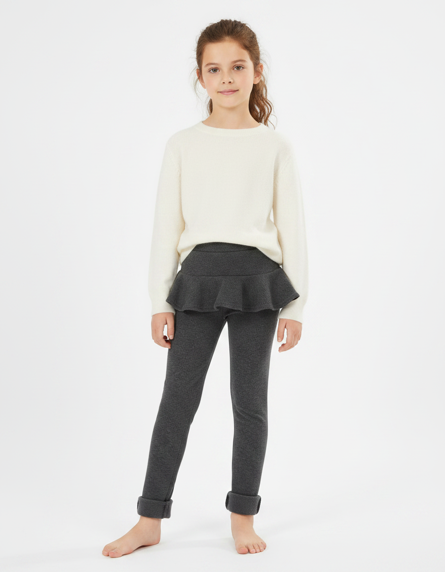 Pantalon Gris Jupe Intégrée Molletonné Chaud Enfant Fille