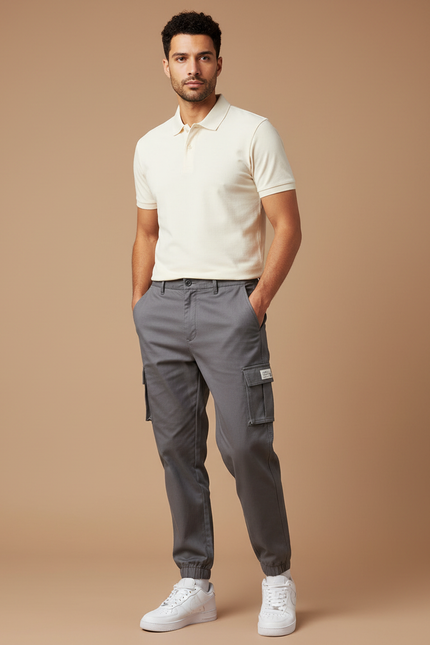 Pantalon Gris Cargo Décontracté Coton Homme Jogger