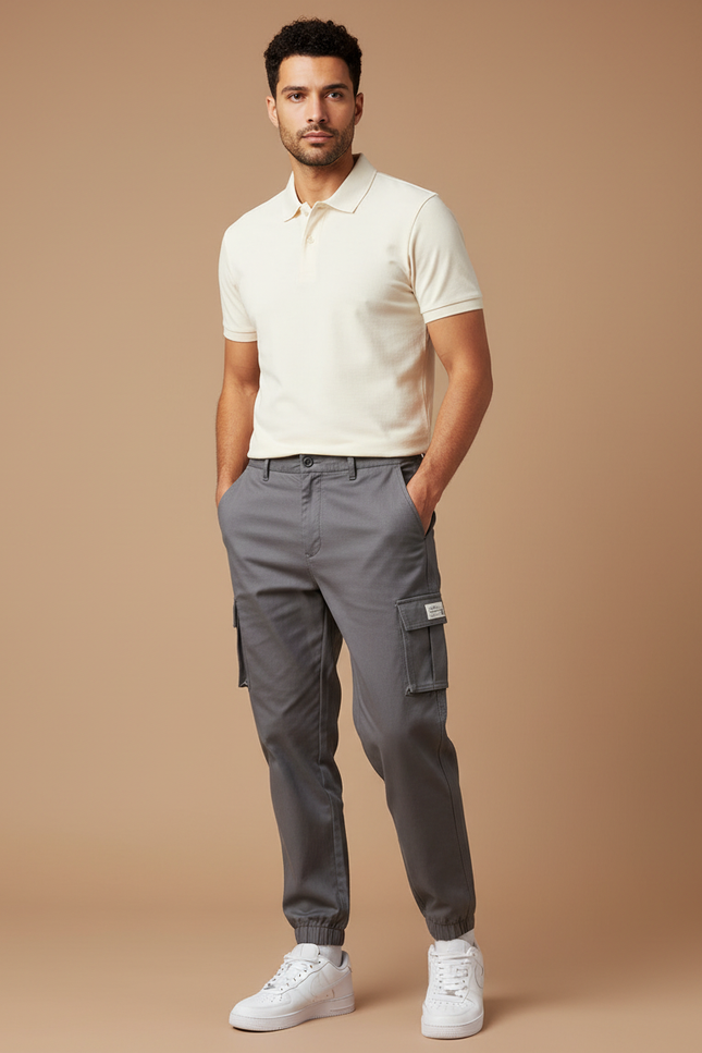 Pantalon Gris Cargo Décontracté Coton Homme Jogger