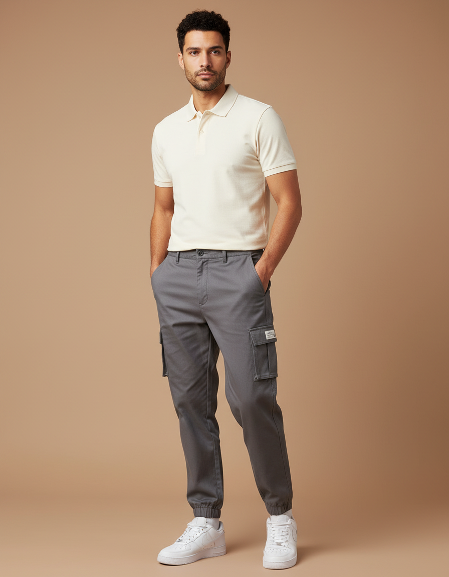 Pantalon Gris Cargo Décontracté Coton Homme Jogger