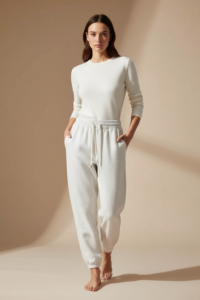 Pantalon Gris Ample Velours Molletonné Décontracté Femme