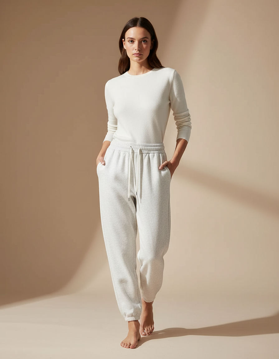 Pantalon Gris Ample Velours Molletonné Décontracté Femme
